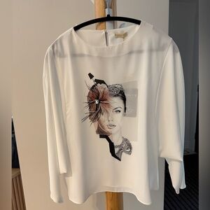 New White Graphic Blouse Woman’s face - Size M